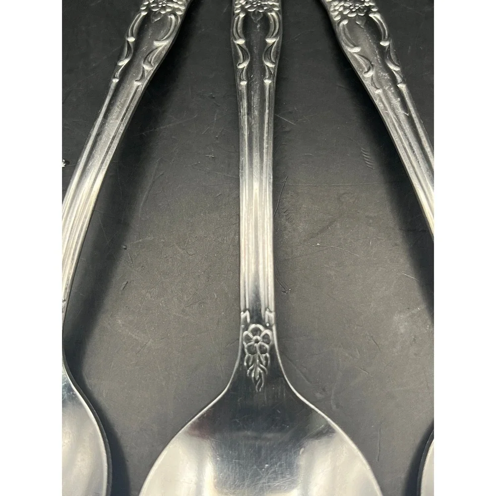 Set of‎ 3 Vtg Oneidacraft Stainless Steel Venus Spoons Flower Rose Silverware